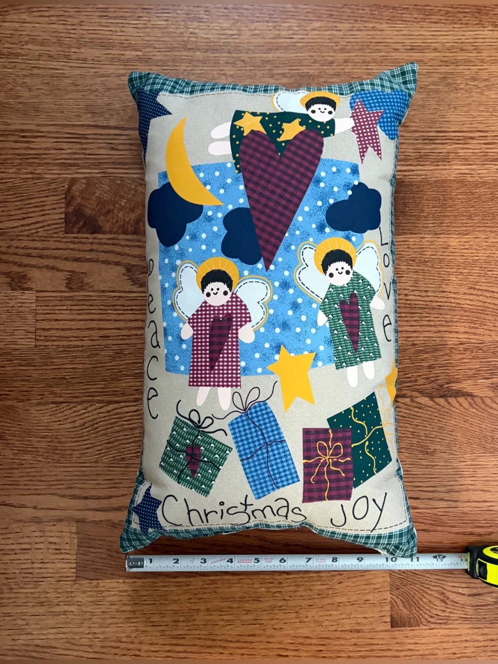 Vtg Leslie Beck Christmas Throw Pillow Cranston VIP Fabric Panel Folk Art Angel
